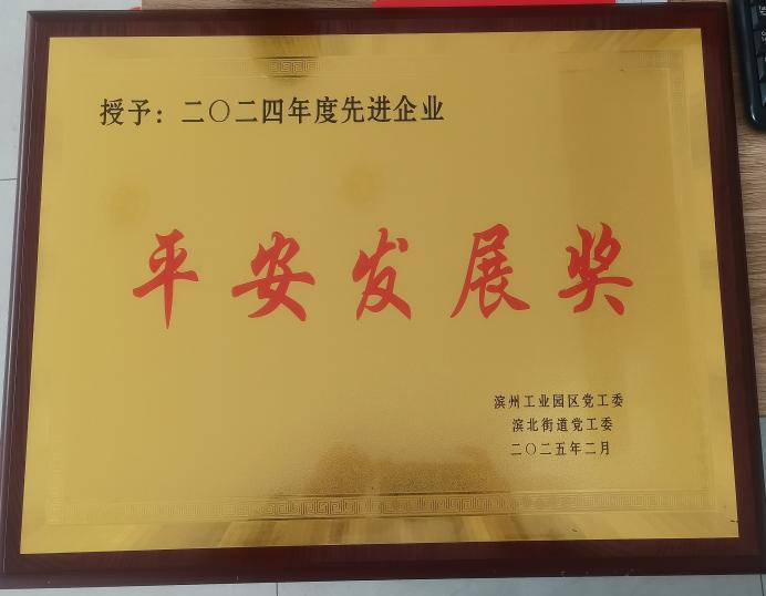 滨州工业园区党工委授予草莓APP下载在线官网公司为“平安发展奖”
